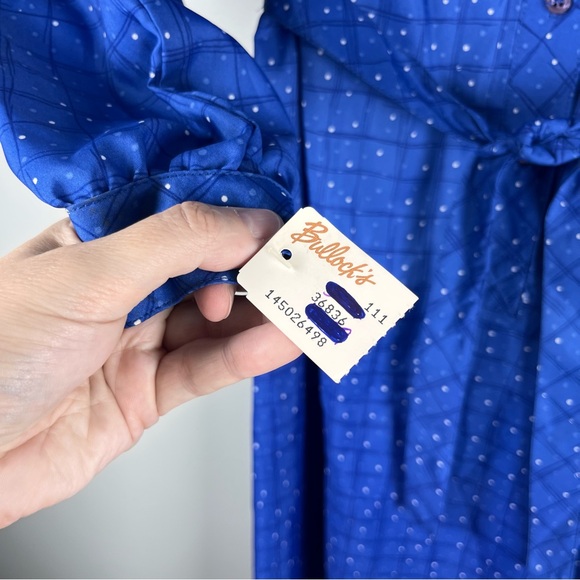 New VTG Schrader Sport Lightweight Belted Blue Polka Dot Button Midi Dress 6P - Picture 6 of 14